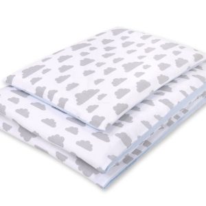 Baby cotton bedding set 2-pcs 120x90 cm- clouds gray/blue