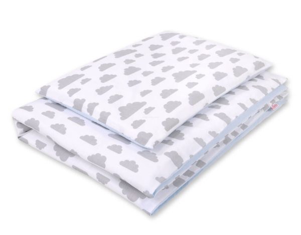 Baby cotton bedding set 2-pcs 135x100 cm- clouds gray/blue