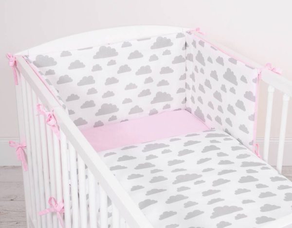 Baby cotton bedding set 2-pcs  - clouds gray/pink - Image 2