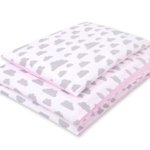 Baby cotton bedding set 2-pcs  - clouds gray/pink