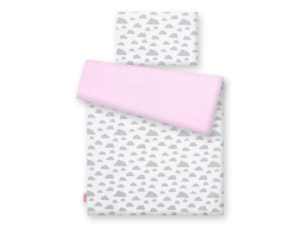 Baby cotton bedding set 2-pcs  - clouds gray/pink - Image 3