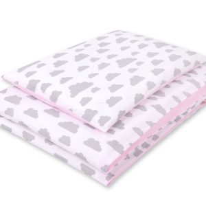 Baby cotton bedding set 2-pcs 120x90 cm- clouds gray/pink