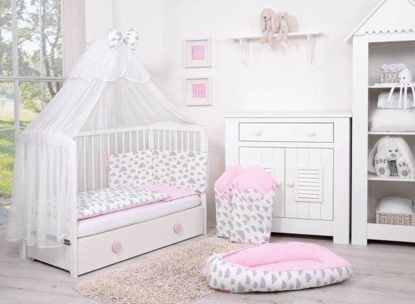 Baby cotton bedding set 2-pcs  - clouds gray/pink - Image 4