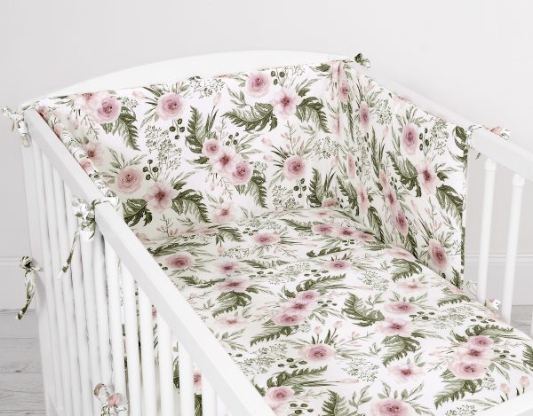 Universal bumper for cot - peony flower pink - Image 2