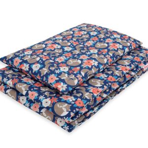 Baby cotton bedding set 2-pcs 120x90 cm- fox family on blue