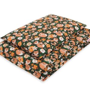 Baby cotton bedding set 2-pcs 120x90 cm- fox family on the green