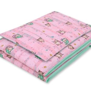 Baby cotton bedding set 2-pcs 120x90 cm- owls pink-mint