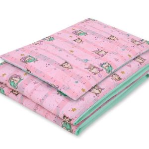Bedding set 2-pcs 135x100 cm- owls pink-mint