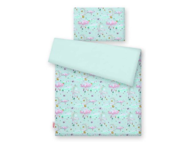 Baby cotton bedding set 2-pcs 135x100 cm- moons mint - Image 3