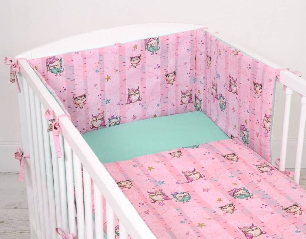 Baby cotton bedding set 2-pcs 120x90 cm- owls pink-mint - Image 2