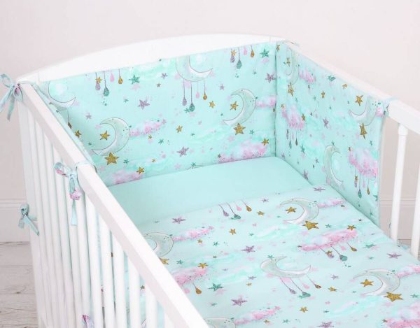 Baby cotton bedding set 2-pcs 135x100 cm- moons mint - Image 4
