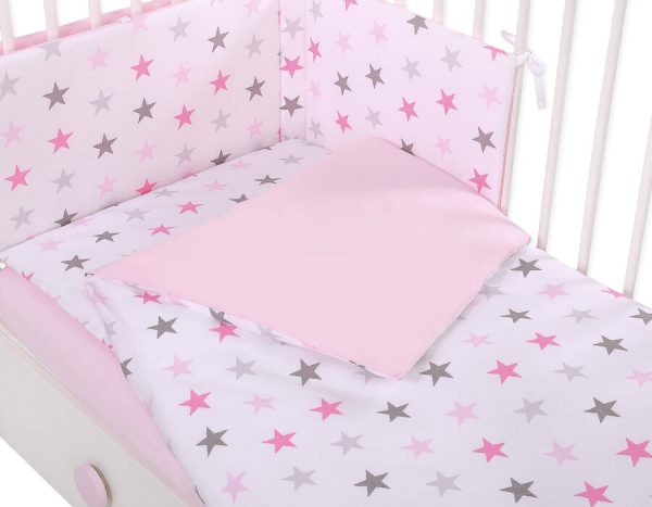Baby cotton bedding set 2-pcs 135x100 cm-  stars pink -gray/ pink - Image 3