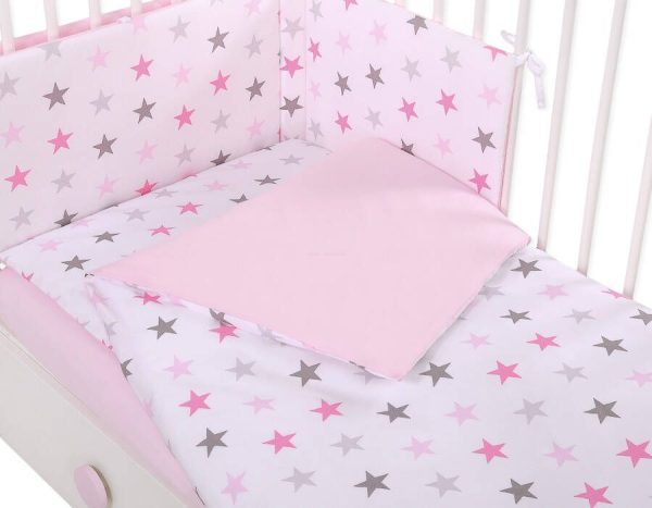 Baby cotton bedding set 2-pcs 120x90 cm- stars gray - pink /pink - Image 3