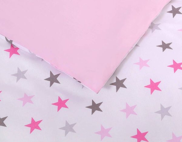 Baby cotton bedding set 2-pcs 120x90 cm- stars gray - pink /pink - Image 4