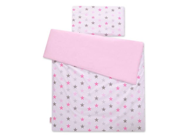 Baby cotton bedding set 2-pcs 120x90 cm- stars gray - pink /pink - Image 5