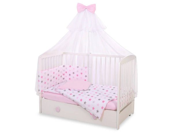 Baby cotton bedding set 2-pcs 120x90 cm- stars gray - pink /pink - Image 6