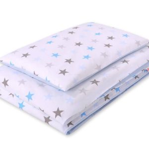 Baby cotton bedding set 2-pcs 120x90 cm- gray -blue stars