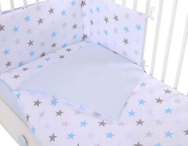 Baby cotton bedding set 2-pcs 120x90 cm- gray -blue stars - Image 3