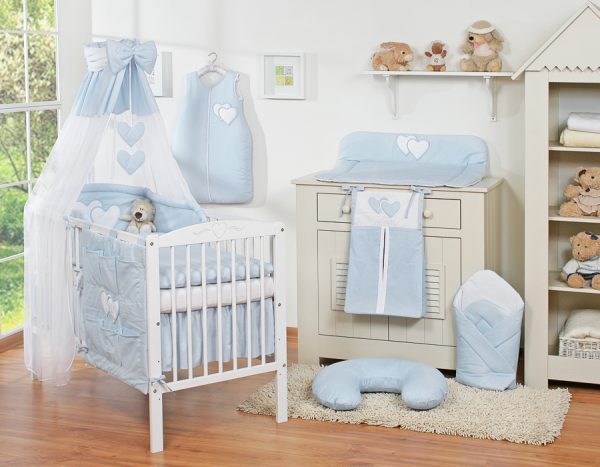 Bedding set 5-pcs with canopy- Hanging Hearts blue - Image 2