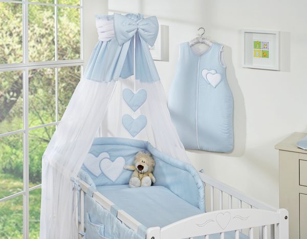 Bedding set 5-pcs with canopy- Hanging Hearts blue