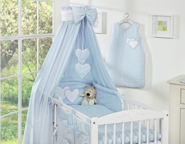 Bedding set 5-pcs with canopy- Hanging Hearts blue - Image 4