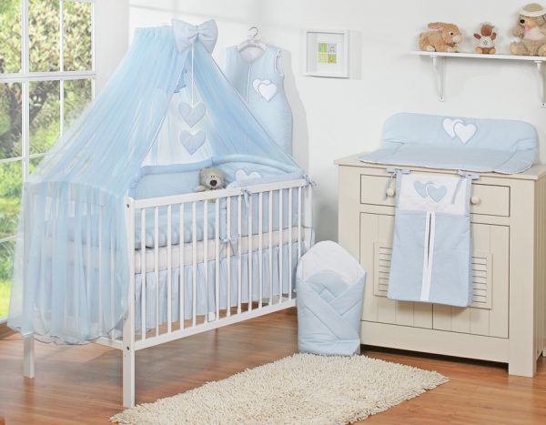 Bedding set 5-pcs with mosquito-net- Hanging Hearts blue - Image 2