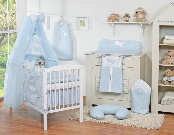 Bedding set 5-pcs with mosquito-net- Hanging Hearts blue - Image 3