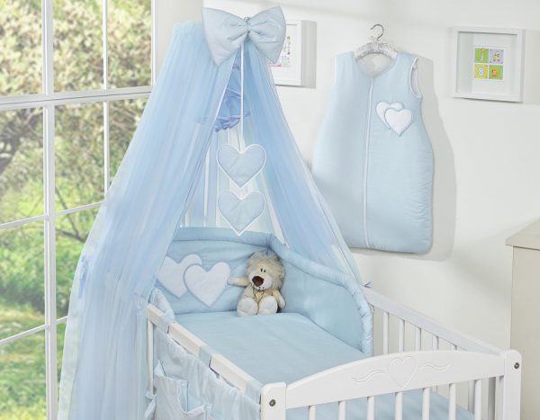 Bedding set 5-pcs with mosquito-net- Hanging Hearts blue - Image 4