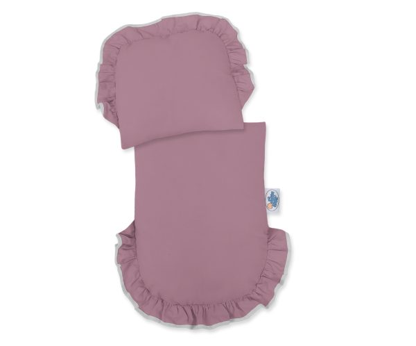 Wicker doll pushchair grey with pastel pink bedding and soft padding - Image 3
