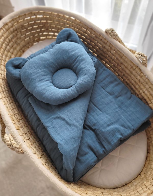 Duvet with pillow Teddy MUSLIN - 2pcs set - pastel blue - Image 3