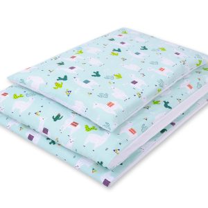 Baby cotton bedding set 2-pcs 120x90 cm- lama mint/white
