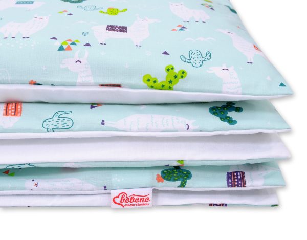 Baby cotton bedding set 2-pcs 120x90 cm- lama mint/white - Image 2