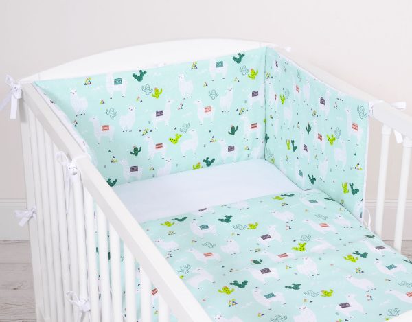 Baby cotton bedding set 2-pcs 120x90 cm- lama mint/white - Image 3