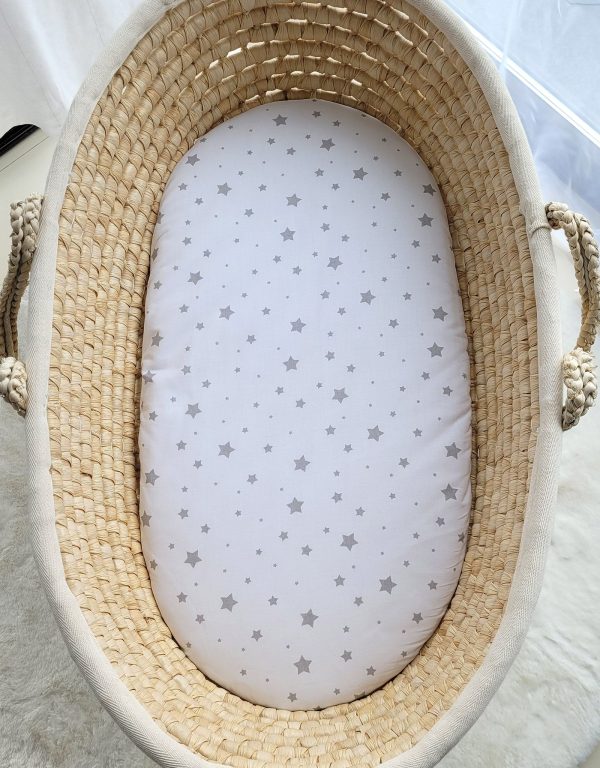 Sheet made of cotton for moses basket mattress 75x35 cm - mini gray stars - Image 2
