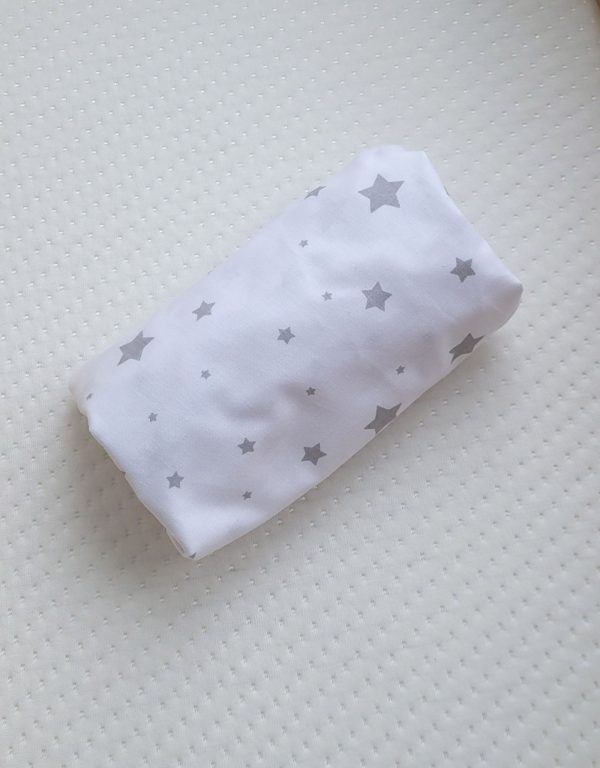 Sheet made of cotton for moses basket mattress 75x35 cm - mini gray stars - Image 3