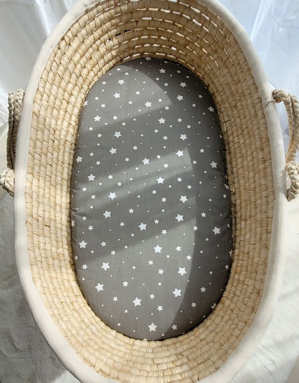 Sheet made of cotton for moses basket mattress 75x35 cm - mini stars white - Image 2