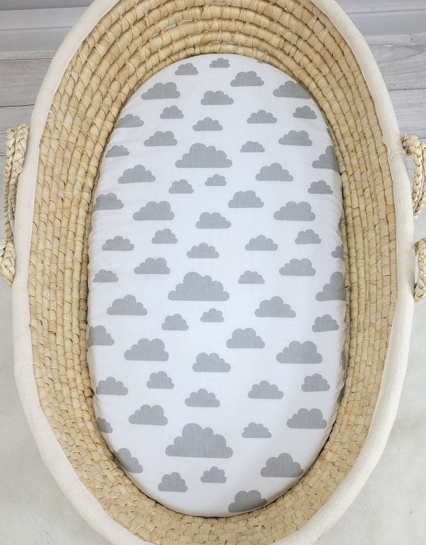 Sheet made of cotton for moses basket mattress 75x35 cm - Clouds gray - Image 2