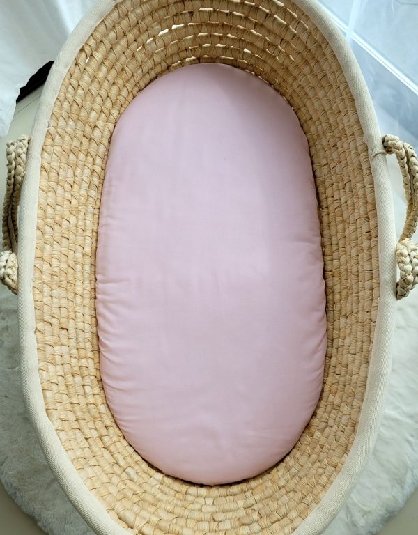 Sheet made of cotton for moses basket mattress 75x35 cm - pastel pink - Image 3