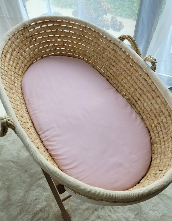 Sheet made of cotton for moses basket mattress 75x35 cm - pastel pink - Image 4