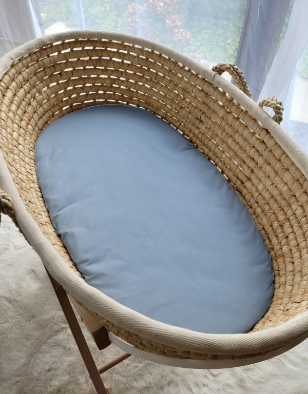 Sheet made of cotton for moses basket mattress 75x35 cm - pastel blue - Image 2