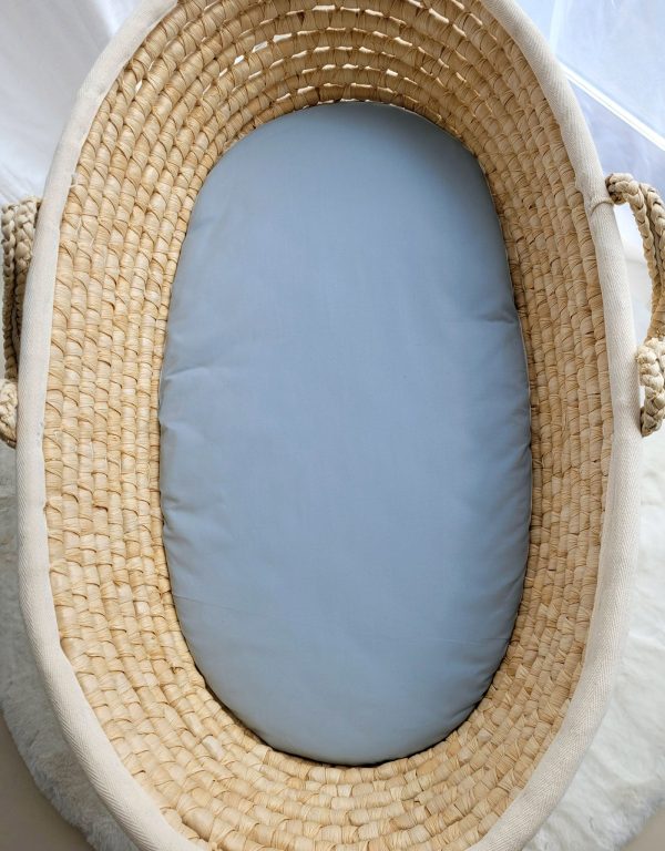 Sheet made of cotton for moses basket mattress 75x35 cm - pastel blue - Image 3
