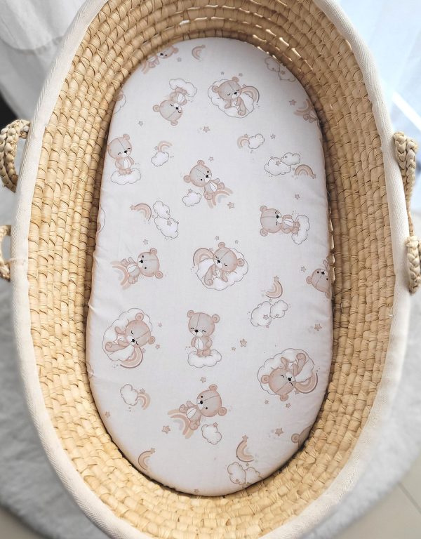Sheet made of cotton for moses basket mattress 75x35 cm - Rainbow beige bear - Image 2