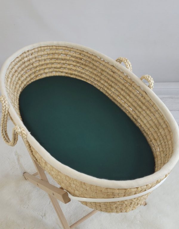 Sheet made of cotton for moses basket mattress 75x35 cm - bottle green - Image 3