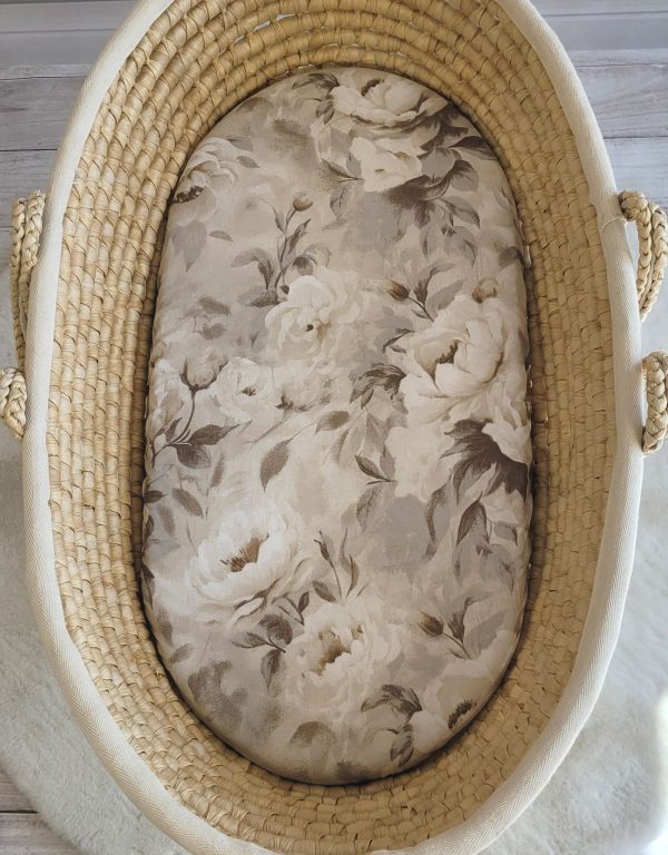 Sheet made of cotton for moses basket mattress 75x35 cm - Peonies beige - Image 2