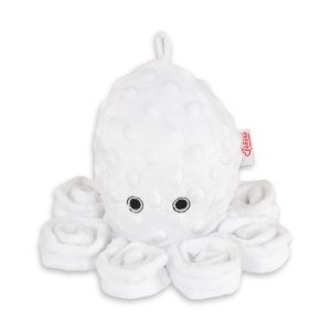 Cuddly octopus with rattle - white -polka dot minky