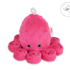 Cuddly octopus with rattle - fuchsia - polka dot minky