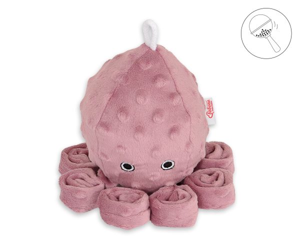 Cuddly octopus with rattle - pastel violet - polka dot minky