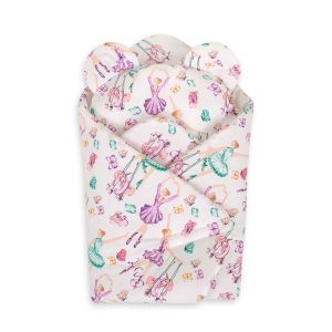 Doll's swaddling cone with pillow - ballerinas lilac