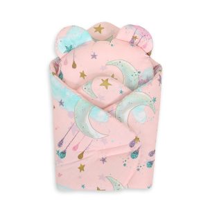 Doll's swaddling cone with pillow - moons pink