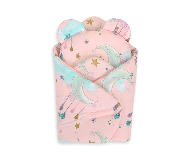 Doll's swaddling cone with pillow - moons pink